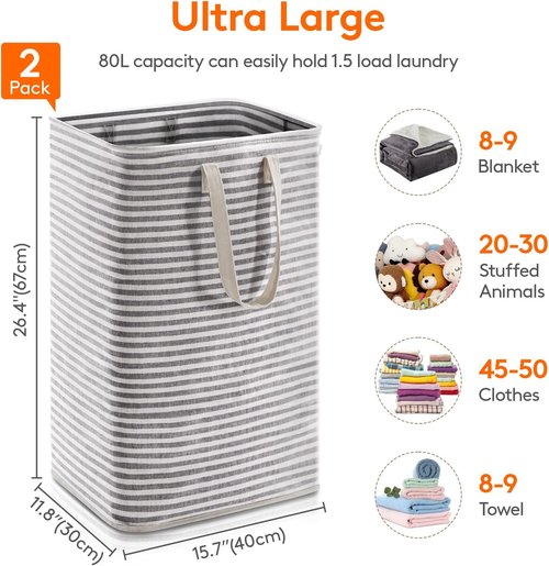 Lifewit Laundry Basket - 80L Collapsible Hamper with Reinforced Handles | Waterproof Design, Black