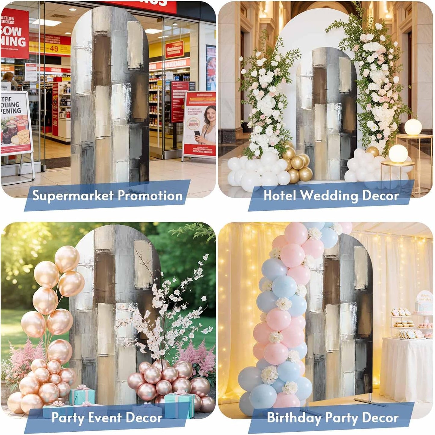 Jnbasdffb 7.2 Gray Brown Wedding Arch Cover, Stretchy Spandex Arch Backdrop Stand Covers FT, Abstract Oil Painting