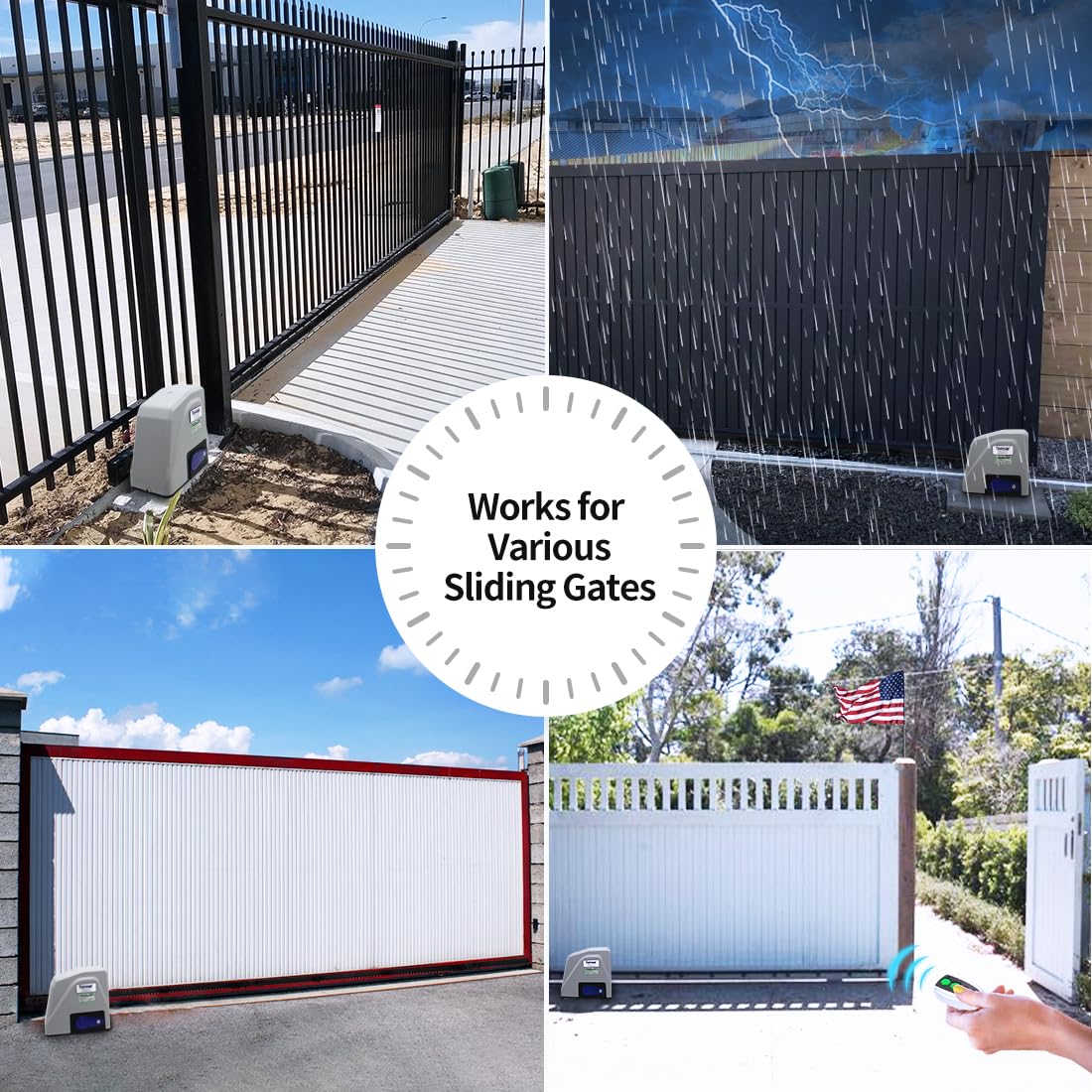 TOPENS RK1100T Automatic Sliding Gate Opener Rack Drive Electric Gate Motor for Heavy Driveway Slide Gates Up to 2800 Pounds, Security Gate Operator AC Powered with Nylon Gear Rack and Remote Control