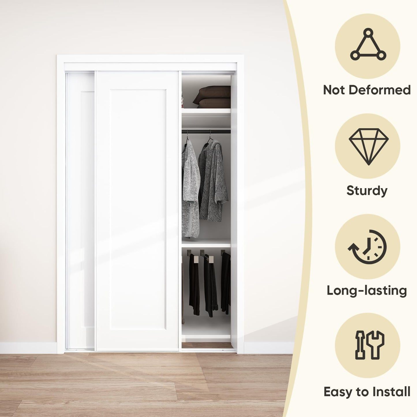 JUBEST Sliding Closet Door 48"(Double 25") x80", 1-Panel Steel Frame Bypass Primed Door with Top & Bottom Track Kits, Preassembled Hardboard Panels with Paintable Surface, Durable & Sturdy