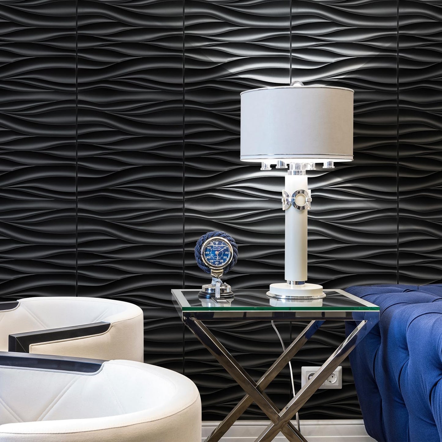 STICKGOO Black 3D Wall Panels, Wave Design Textured PVC Wall Panels, 19.7''x19.7'' Modern Accent Wall Panels for Interior Wall Decor Bedroom Office Living Room