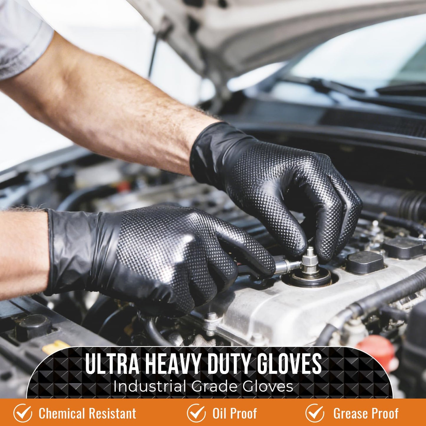 ANBOSON Black 10 Mil Nitrile Gloves, Diamond Textured Grip, Extra Thick Heavy Duty Disposable, Latex-Free, Tear & Chemical Resistant, Multipurpose Gloves for Kitchen, Cleaning, Medium