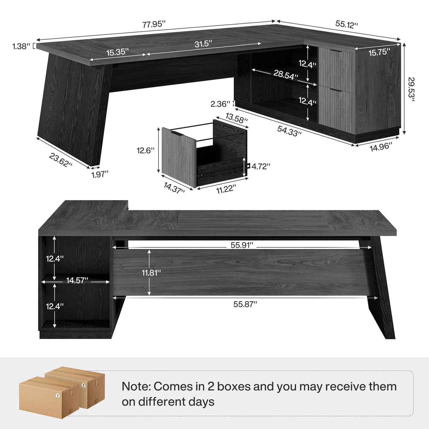 Tribesigns 78" L Shaped Desk with Drawers, Lage Office Desk with Storage Shelves, Modern Corner Computer Desk for Home Office (Gray and Black)