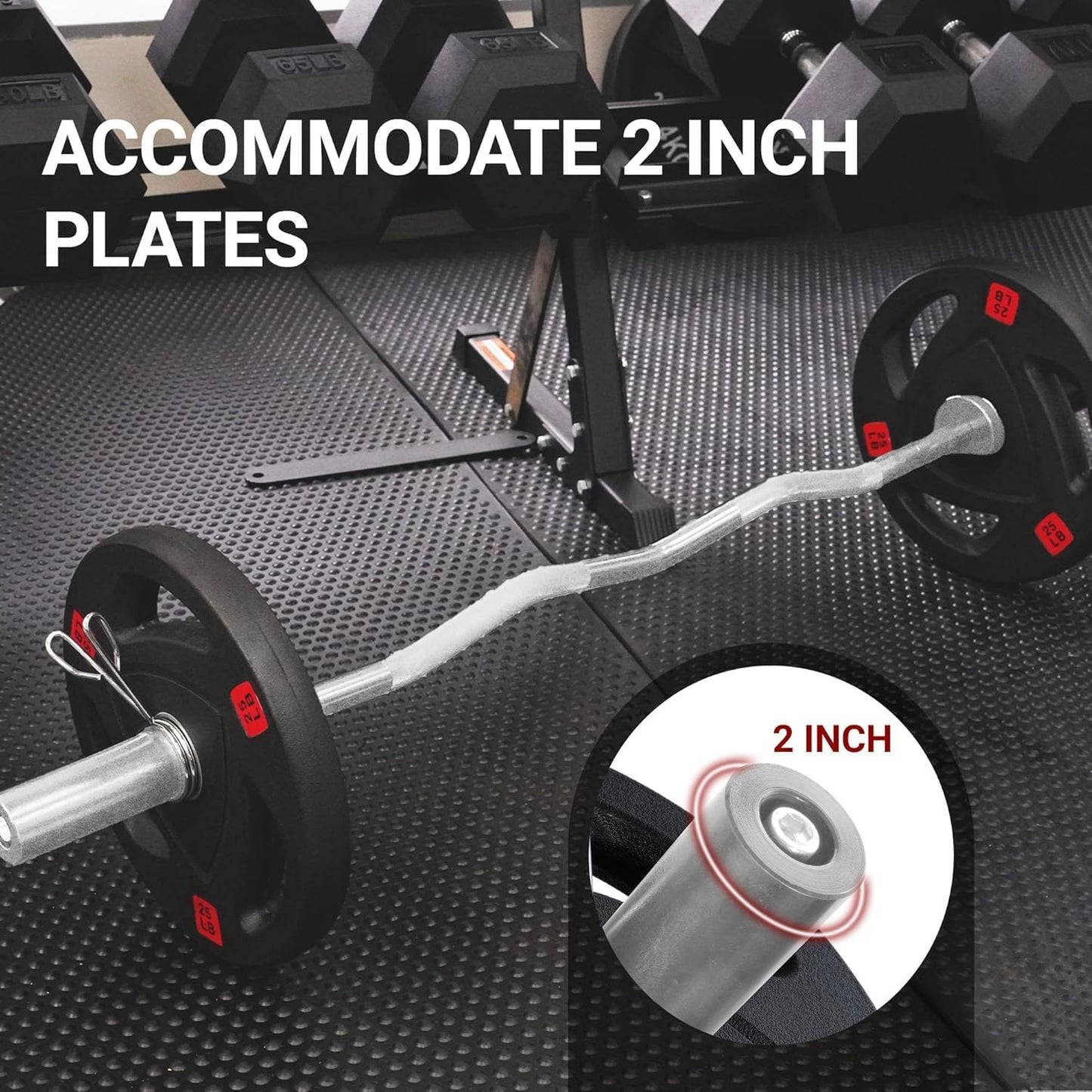 Fitvids Olympic EZ Curl Barbell Bar 47", 2-Inch Curl Bar for Weight Lifting, Hip Thrusts, Squat, Biceps-Home Gym Weight Bars