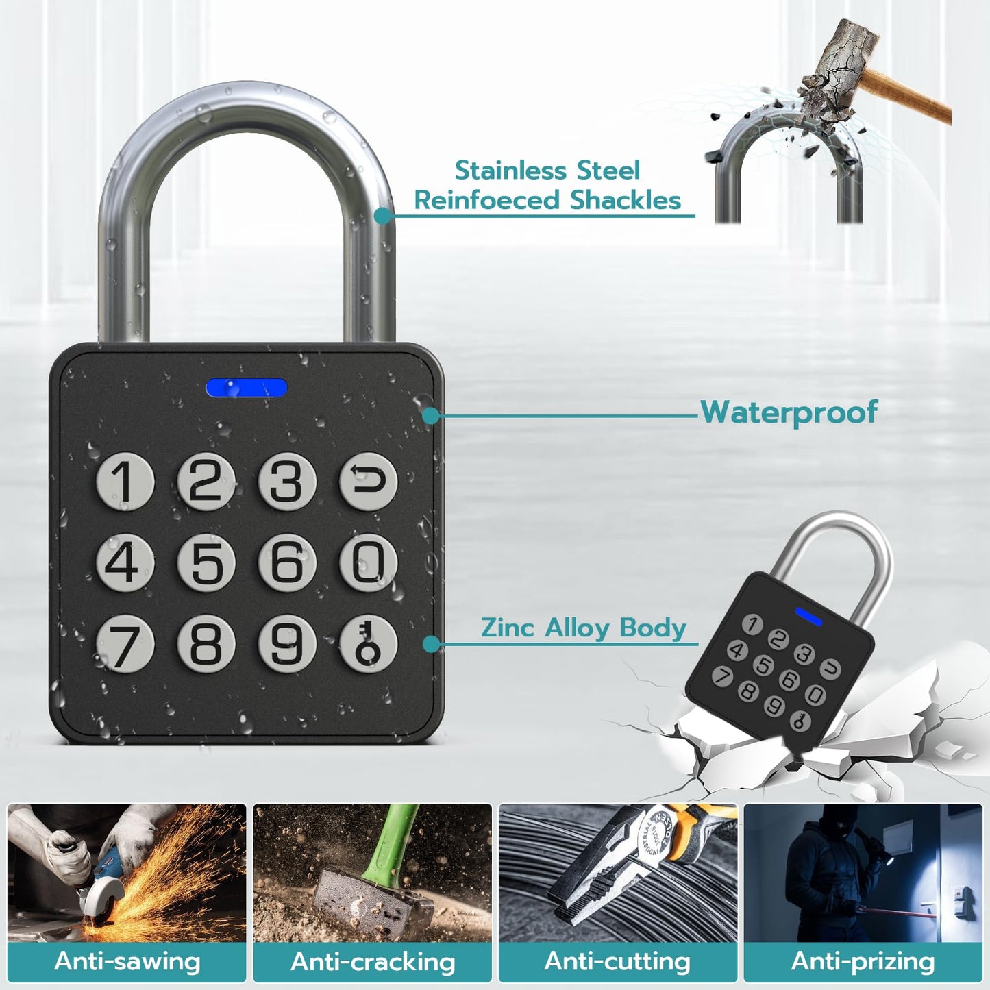Foxlock Smart Locker Lock, Fingerprint Keyless Biometric Padlock, Weatherproof Biometric Combo Lock with Bluetooth APP, Smart Combination Pad Lock Storage Unit Outdoor Fence Gate Shed