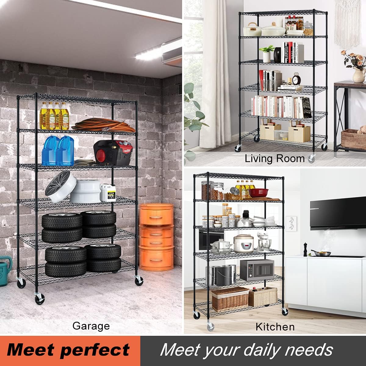 Meet perfect 6-Tier Wire Shelving Unit with Wheels, 72" H x 48" W x 18" D Heavy Duty Metal Shelf, 6000LBS Capacity Adjustable Utility Storage Rack for Garage Pantry Kitchen Warehouse