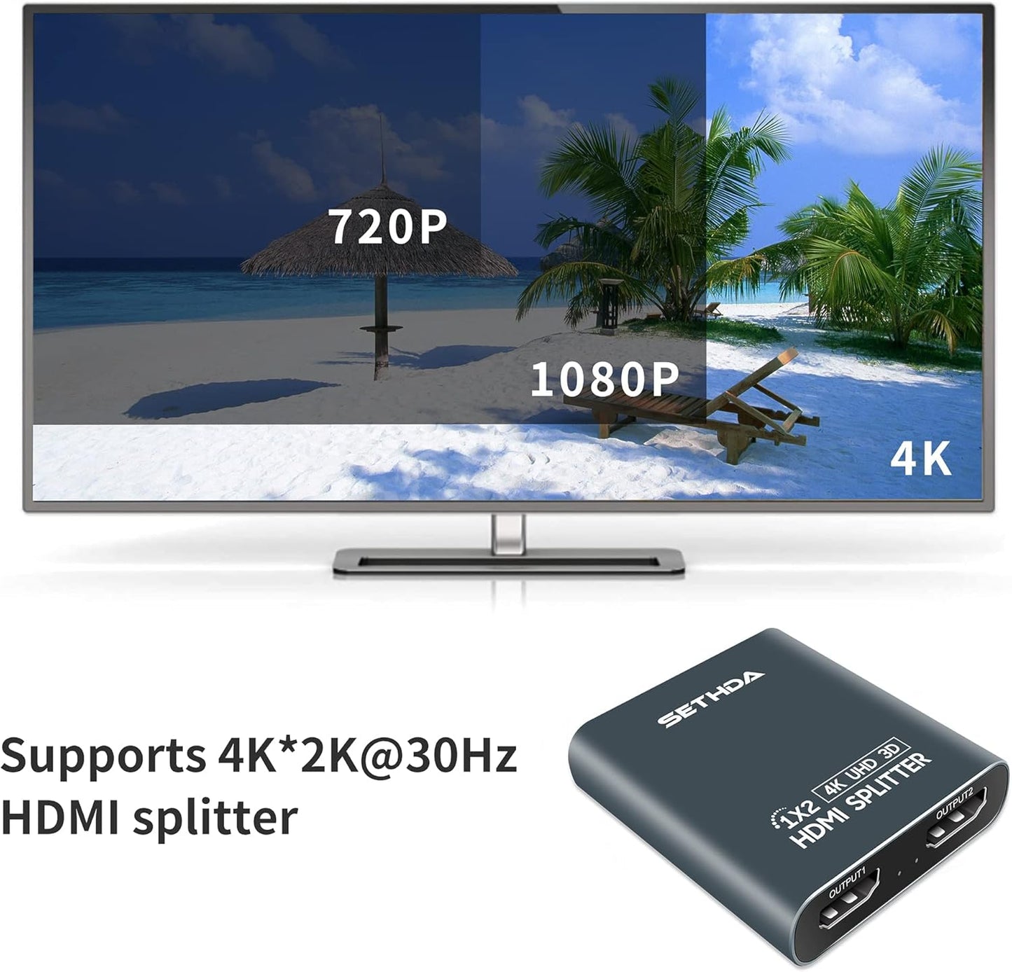 SETHDA 1 2 Output,2 4K@30Hz PS4 HDMI Splitter HDMI Switch Input Ports HDMI Hub Support Ultra HD Resolution,Compatible