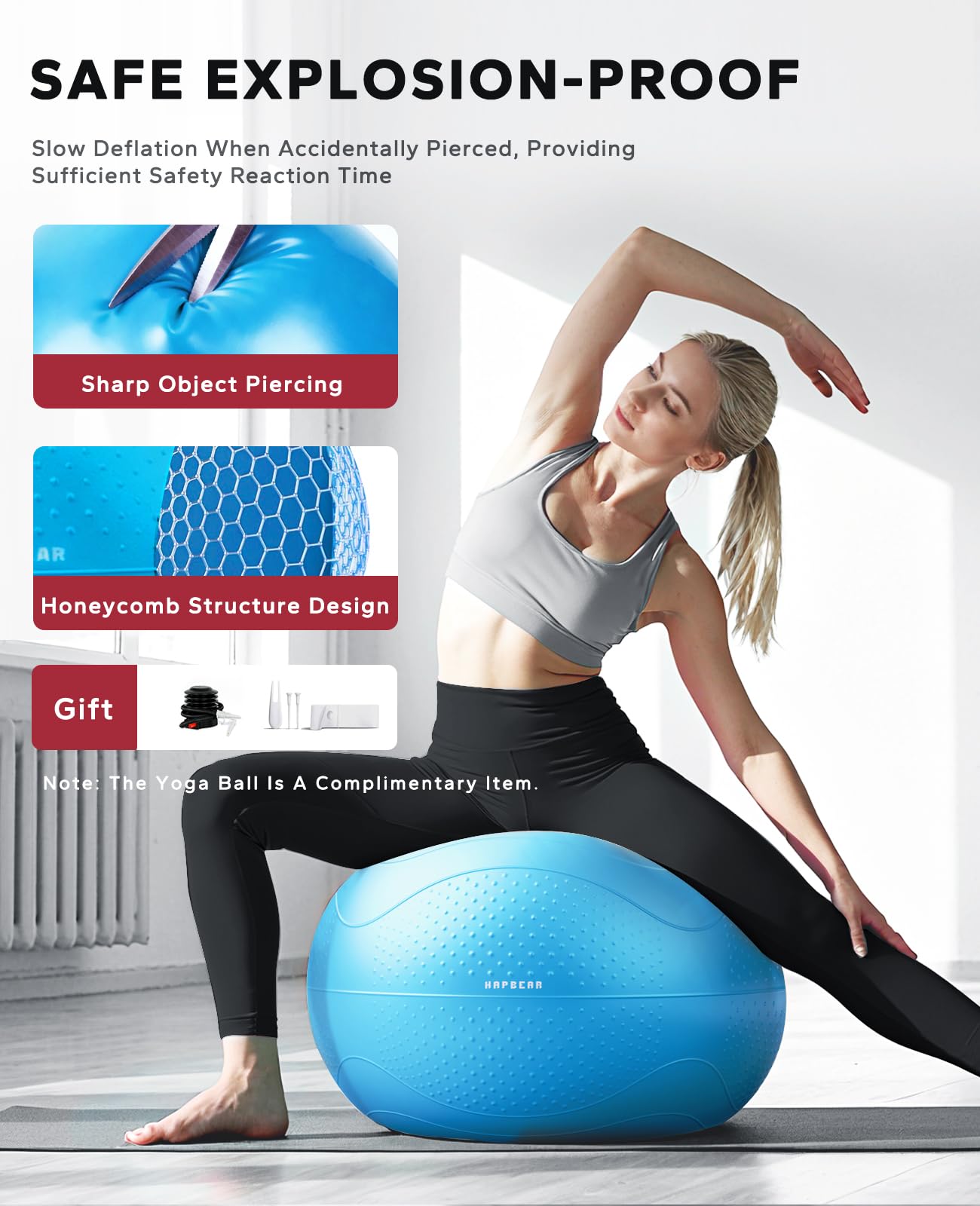 HAPBEAR Back Roller - Yoga Wheel Set with 26'' Exercise Ball – 12'' PP Inner Core Spine Alignment Tool for Back Pain Relief, Core Strength & Full-Body Workout, for Home Gym & Therapy – Pump Included