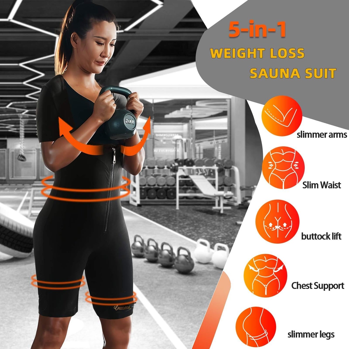CEPORASK Sauna Suit For Women Weight Loss Full Body Workout Sweat Vest Waist Trainer Suana Suite Shirt Gym Slimming Shapewear (L)