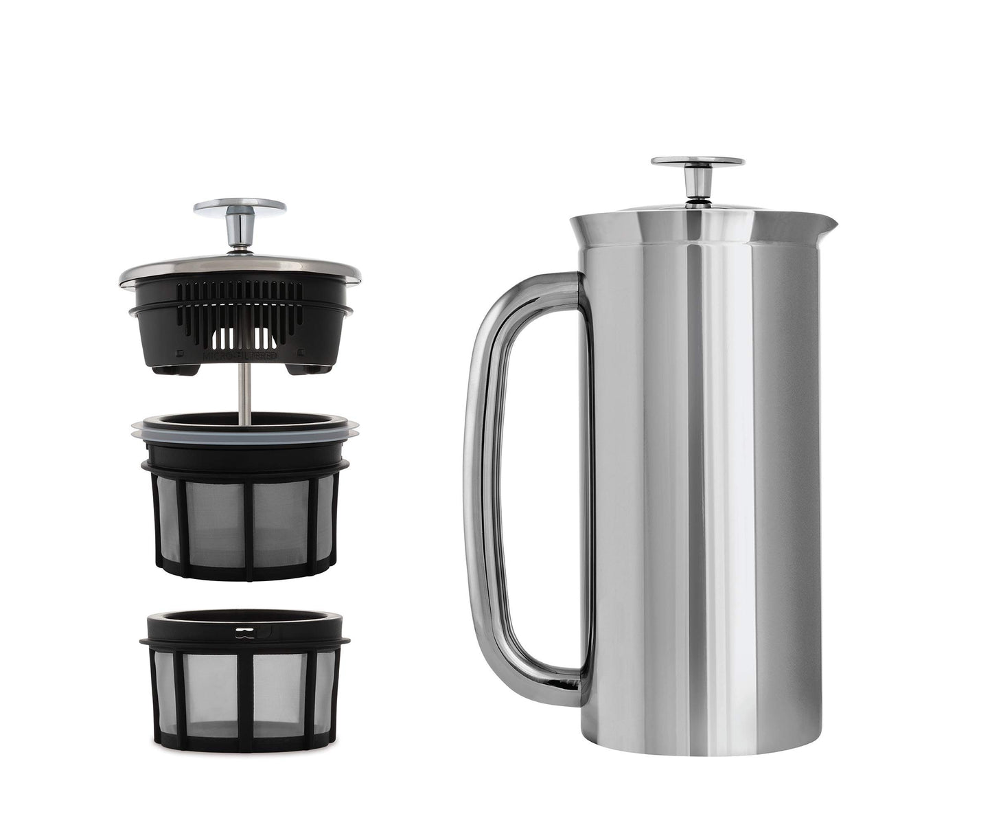 ESPRO - P7 French Press - Double Walled Stainless Steel Insulated Coffee and Tea Maker with Micro-Filter - Keep Drinks Hotter for Longer (Polished Stainless Steel, 18 Oz) Cleaning Powder