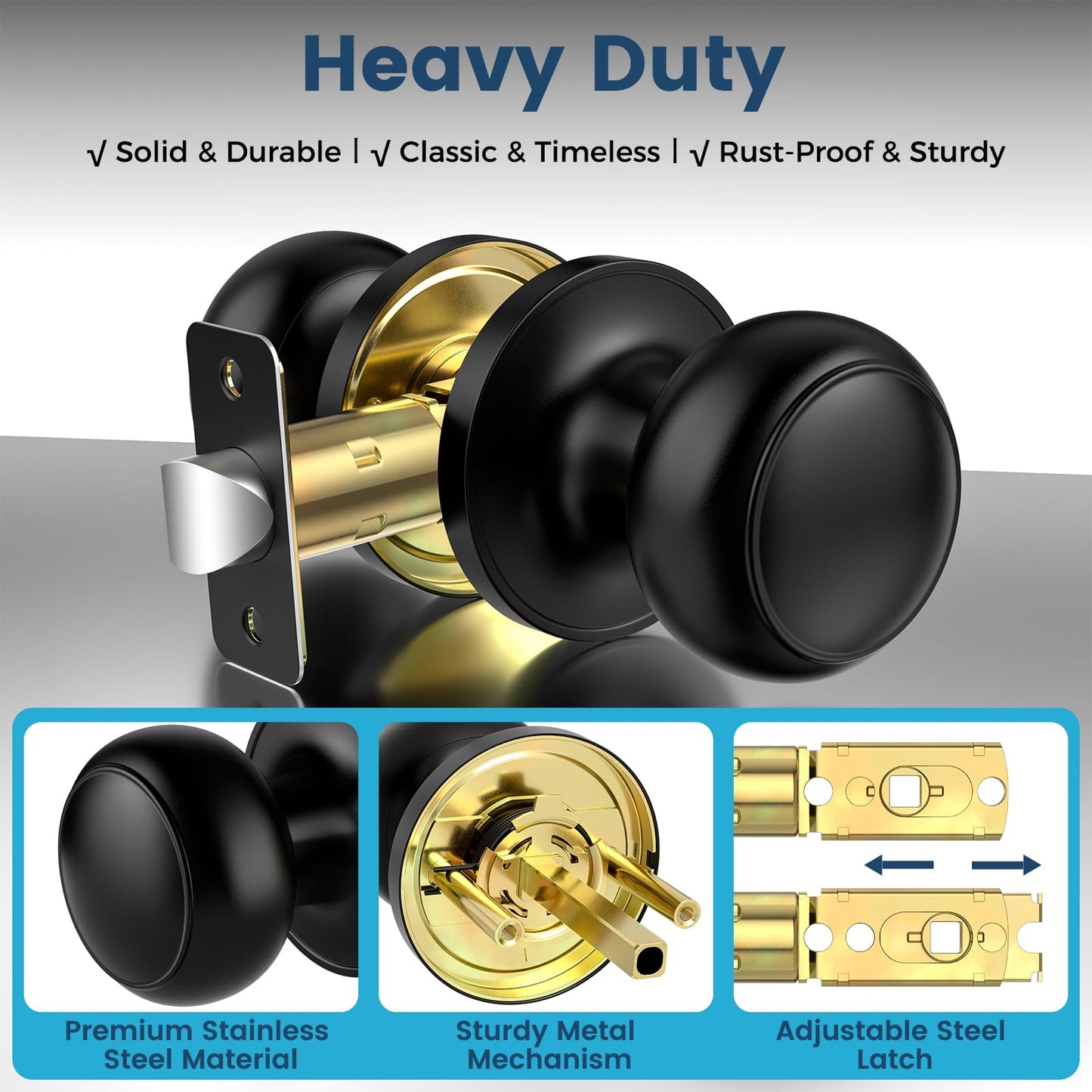 Vesmikit Passage Door Knobs, 5 Pack Matte Black Door Knobs, Hallway Closet Non-Locking Interior Doorknobs, Round Door Handles Keyless Reversible for Left/Right Handed Doors