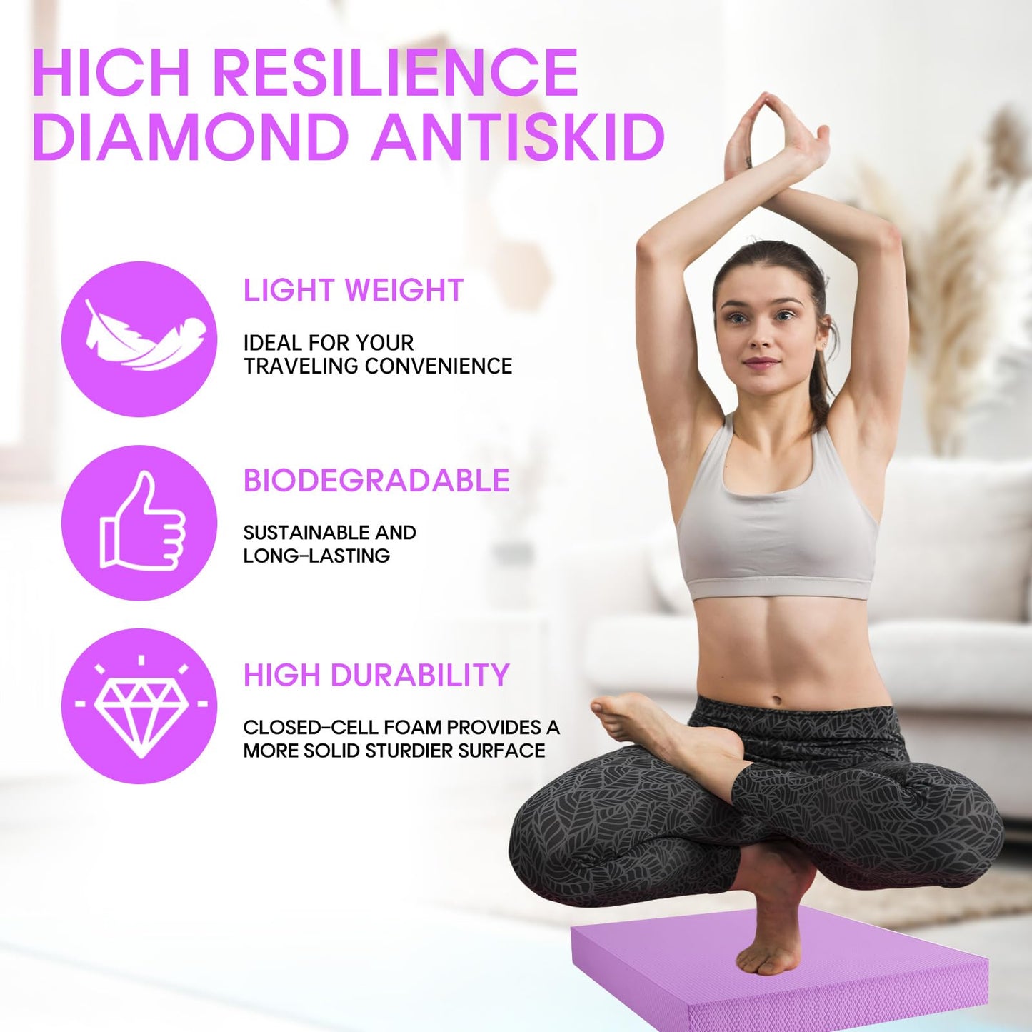 MBKHFLL Exercise Balance Pad，Balance Foam Mat for Physical Therapy Equipment & Strength Stability Training, Slip Resistant Foam Mat for Yoga, Pilates, Meditation，Gardening knee pads (Purple)
