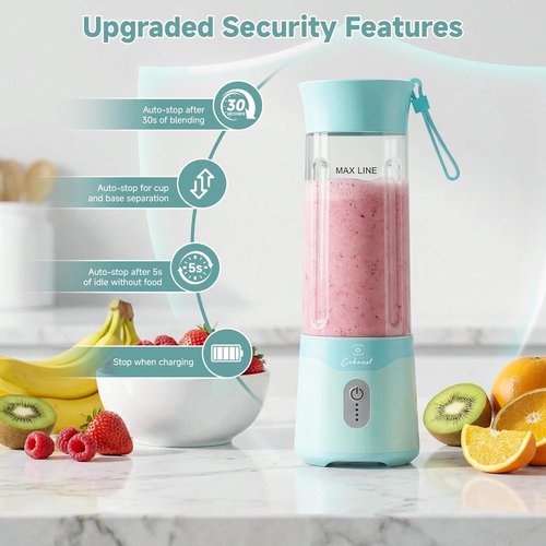 COKUNST Portable Blender - USB-C Rechargeable Personal Smoothie Maker | 18oz Compact Juicer Cup in Green