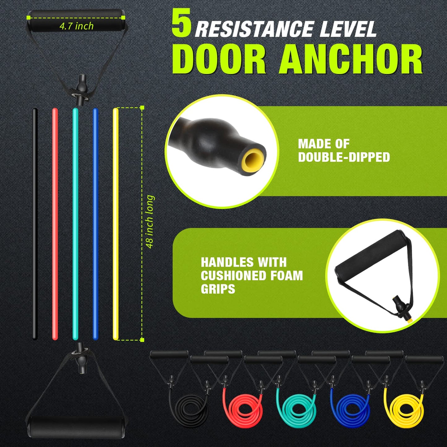 Leyndo 5 Pcs Exercise Resistance Bands with Handles Physical Resistance Tube Workout Bands with Door Anchor for Men Women Muscle Toning Strength Training(10-30 Lbs)