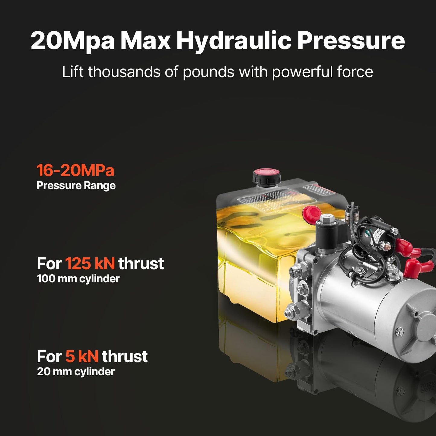 VEVOR 4 Quart Hydraulic Power Unit, Single Acting Dump Trailer Pump, 3200 PSI Max Relief Pressure & 0.91 GPM Flow Rate, DC 12V Hydraulic Pump with Metal Reservoir for Dump Trailer Car Lifting