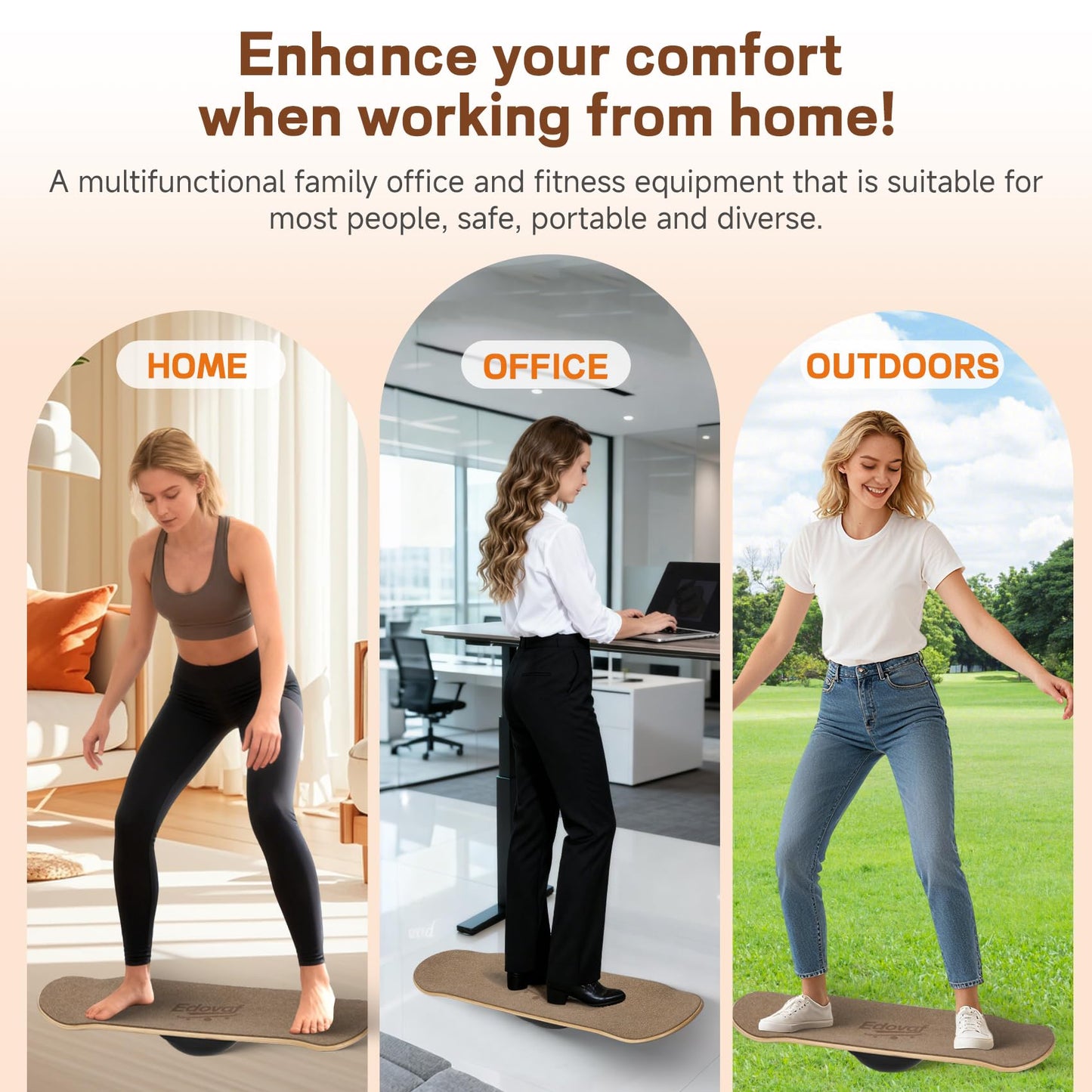 Edovaf Balance Board- Gift for Adults & Kids,Wood Wobble Balance Trainer Board,Premium Slip-Resistant Surface Portable Fitness Equipment,Suitable for Core Workout, Standing Desk Exercise, Home Gym, Yoga