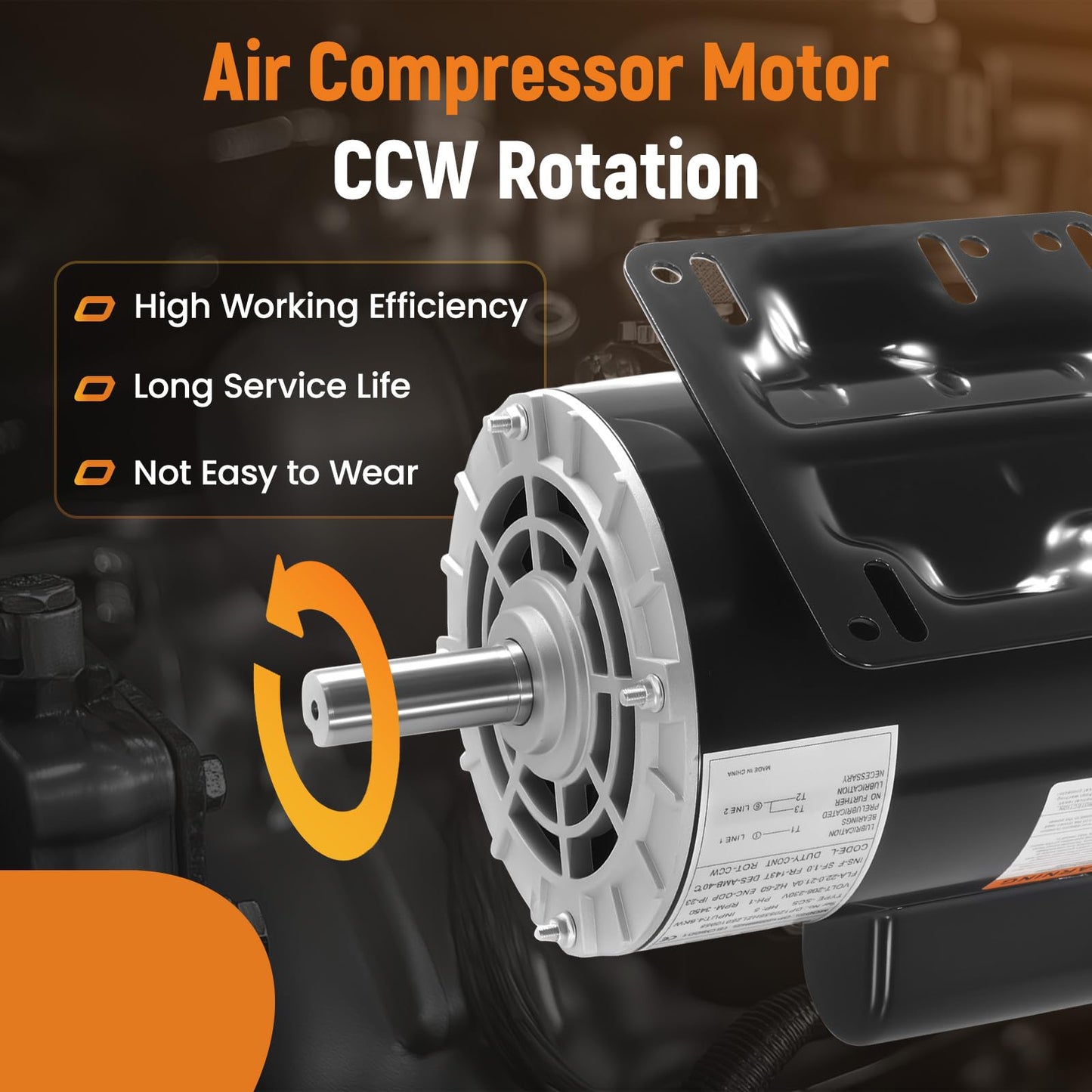 maXpeedingrods 5 HP Air Compressor Electric Motor, 56HZ Frame 3450RPM 230V Single Phase 7/8" Shaft, CCW Rotation, 2.25" Shaft Length for Air Compressors