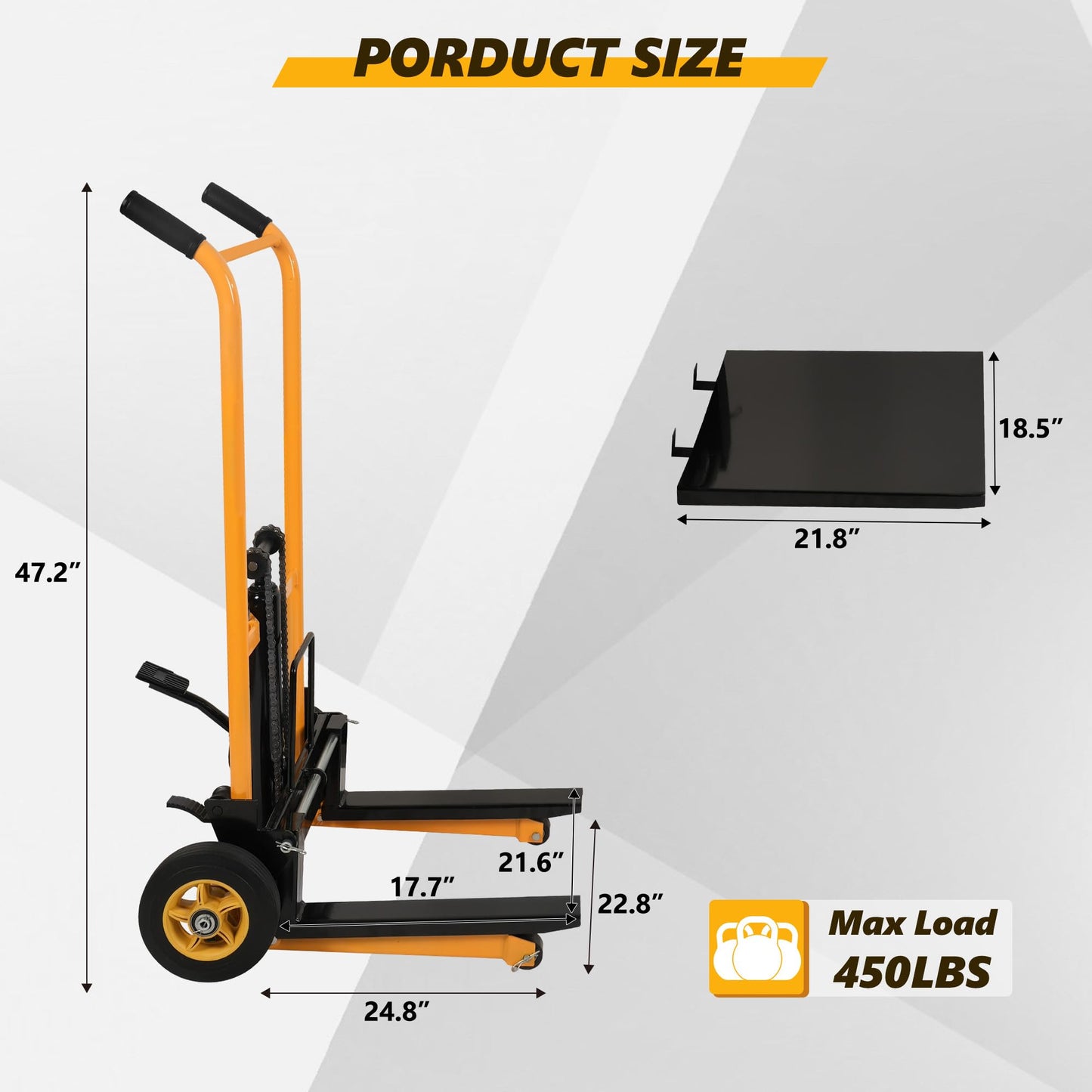 Manual Hydraulic Pallet Stacker – 43.3” Lift Height, 440 lbs Capacity, Adjustable Forks, 2-in-1 Forklift & Flatbed Cart for Warehouse, Retail, Garage