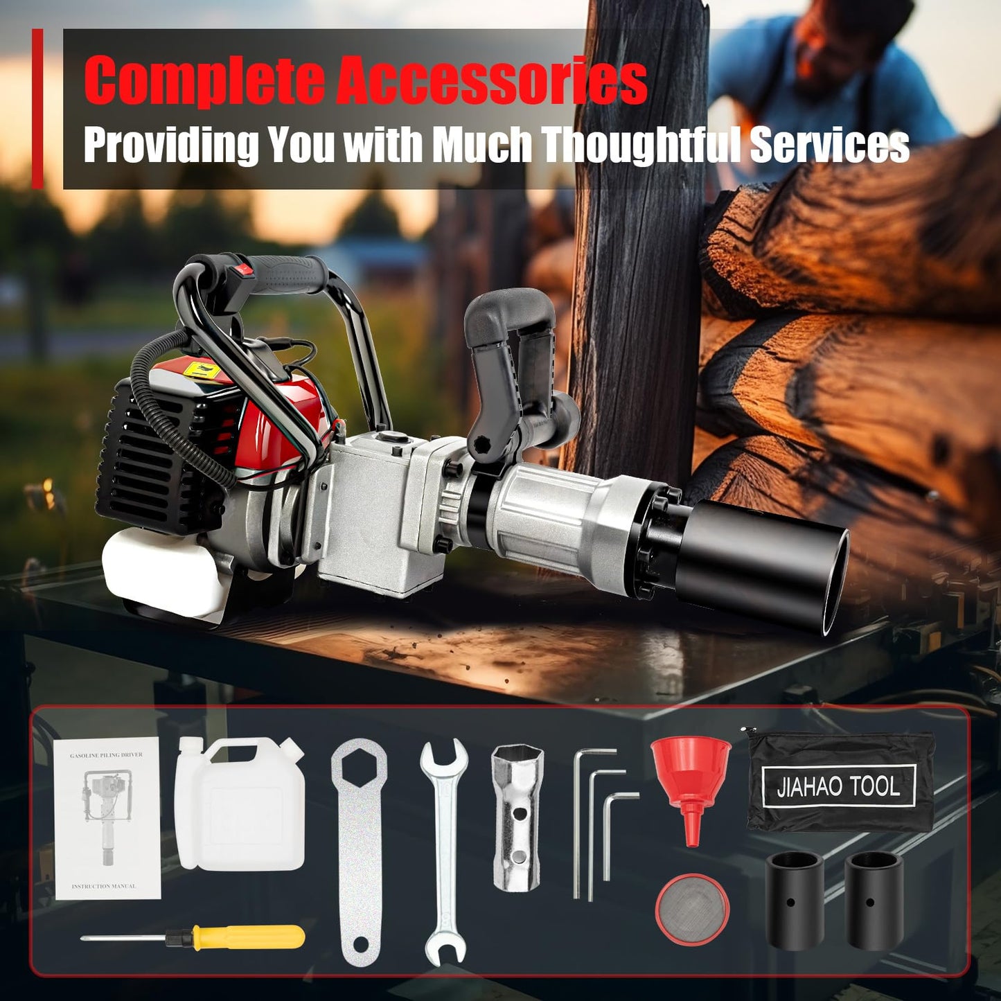 2 Stroke Gas Powered T-Post Driver, 32.7CC 900W 8500RPM Petrol Post Driver Hand Pull Start Gasoline Pile Drivers Alloy Steel Pile Drivers w/2 Sockets&0.24Gal Fuel Tank for Garden Guardrails Farm