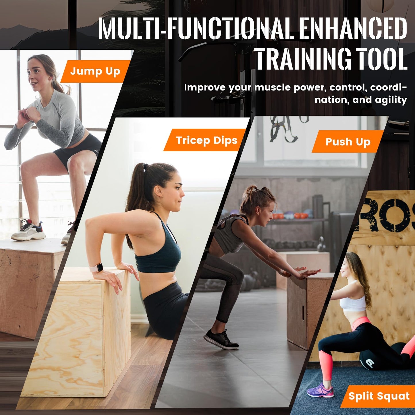 CAELUM 3-in-1 Wooden Plyo Box – Non-Slip Jump Box for Home & Gym, Heavy-Duty 400lbs Plyometric Box for Step-Ups, Squats, Strength & Agility Training 16" x 13" x 12"