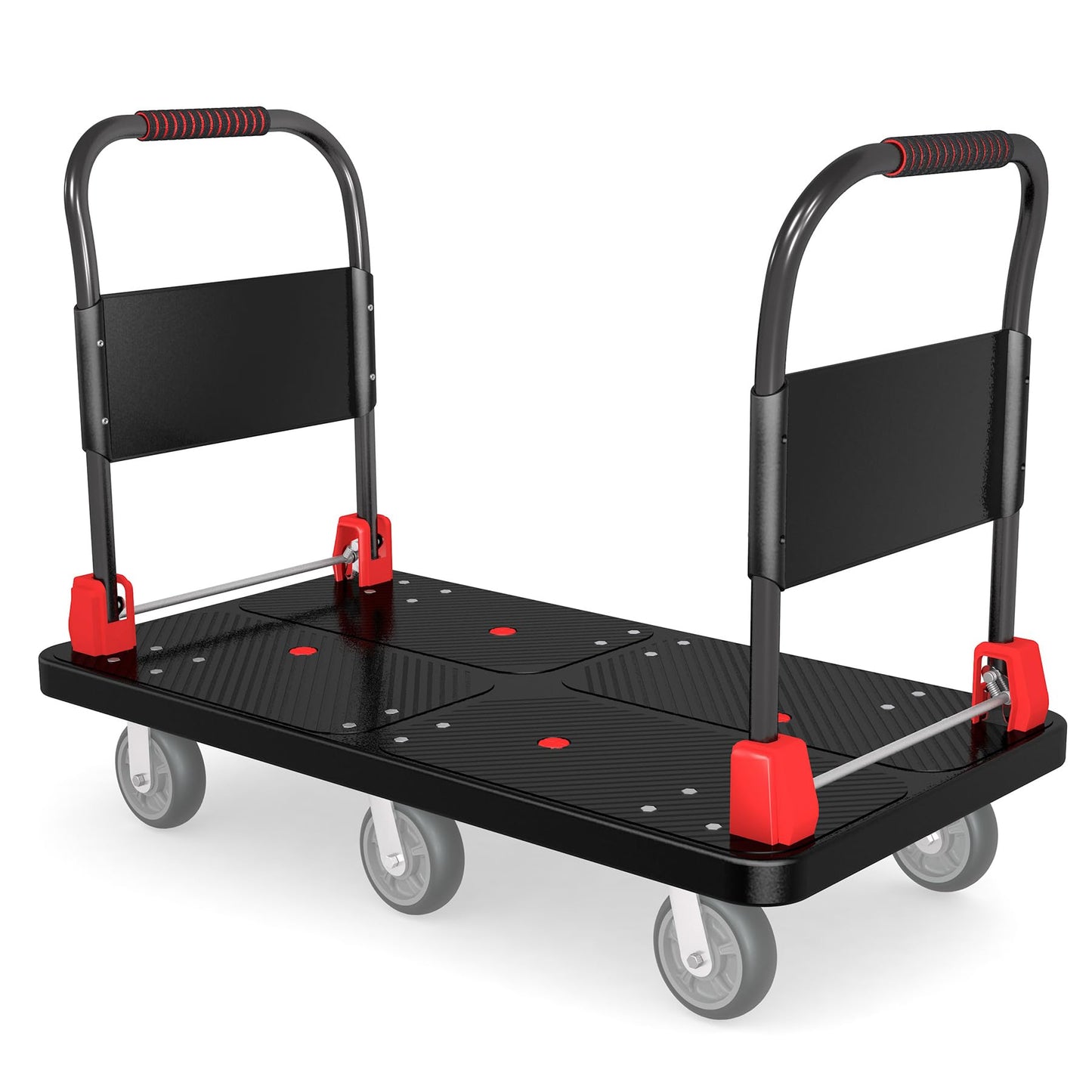 Heavy-Duty Platform Truck Cart with 2 Handrails and 6 of 6" Wheels 2200lbs Capacity Foldable Push Cart Dolly Large Flatbed Hand Cart Moving Dolly Cart for Groceries,Garage,Warehouse (50" Lx27 W)