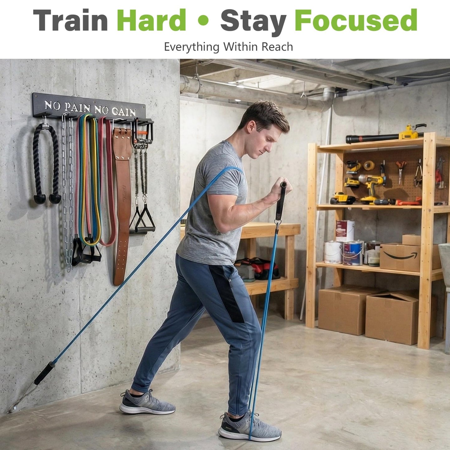 WIPHANY Home Gym Accessories Organization Storage Rack Equipment For Home 8 Hook Wall Hanger Display Gear Barbells Resistance Bands Jump Ropes Lifting Belt Hanger Accessories Hardware Included