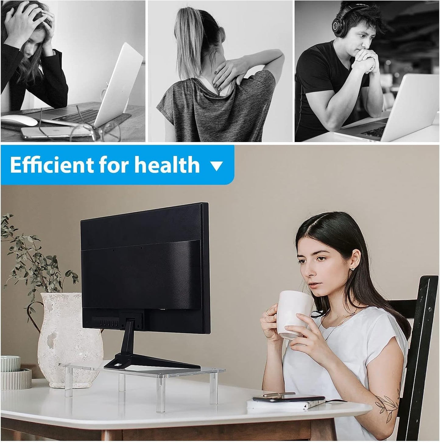 Sumerflos Clear Acrylic Monitor Laptop Stand, Sturdy and Save Space Computer Laptop Monitor Riser Stand for Home Office