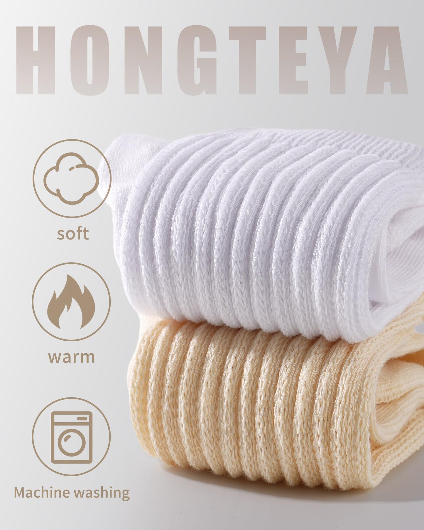HONGTEYA Slouchy Crew Socks for Women Soft Scrunch Socks Cute Fashion Retro for Boot Sneakers Size 5-11 (US, Alpha, One Size, Regular, Tall, 2pairs Beige/White)