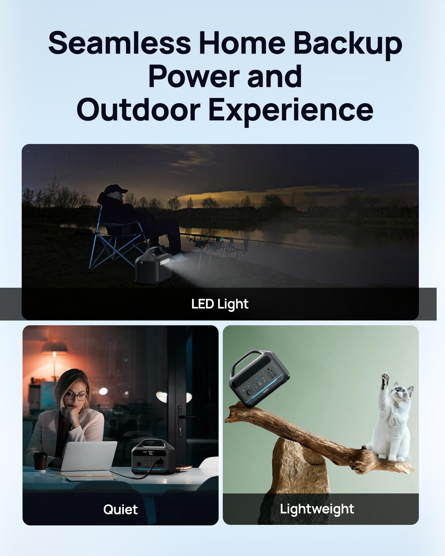DARAN Portable Power Station 600W(1200W Surge) - 288Wh Solar Generator LiFePO4 Battery with AC DC Outlets, 8.3LB Portable Charging Station for Camping, RV, Home, Emergency (Solar Optional)