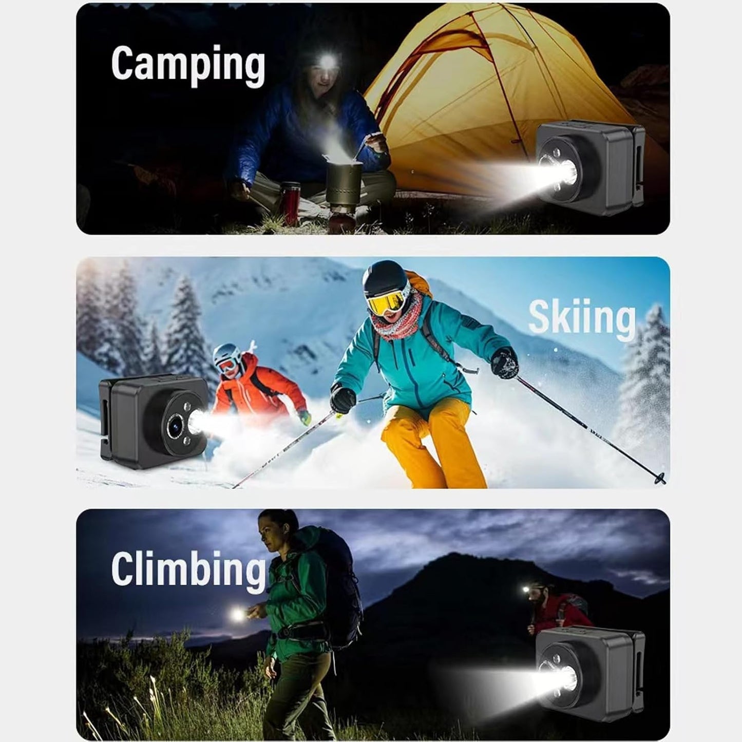 2MP 1080P 45 Mini Head Mounted Action Camera with Light, Adjustable Headlamp Headlight Body Camera, Gesture Control