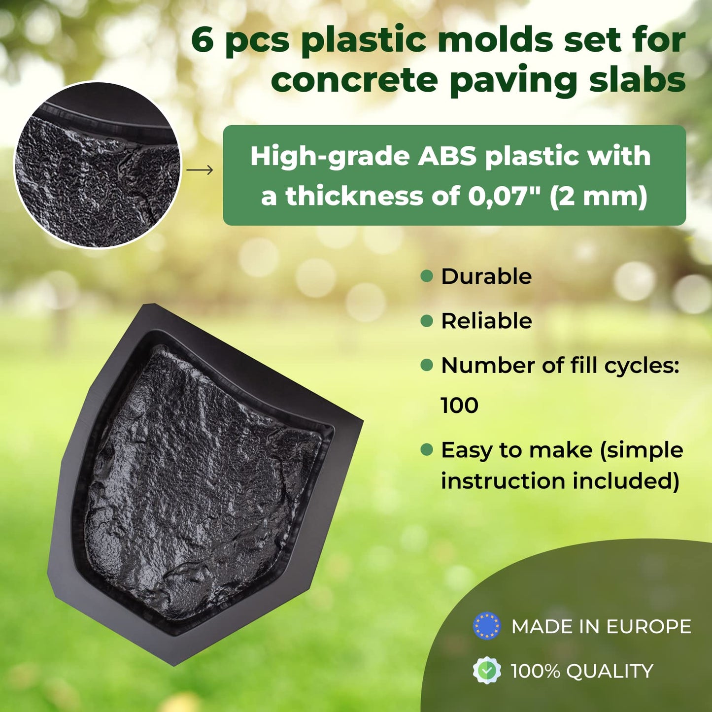 4 pcs Beautiful Plastic Form Big Pathmaker Concrete Molds & 6 pcs Flagstone Molds ABS 2mm Cement Mold - Paving DIY Stepping Stone Mold