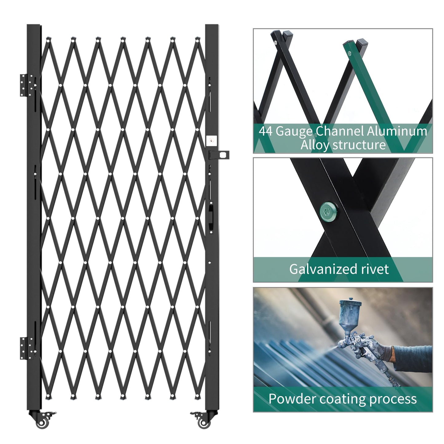 YITAHOME Double Folding Security Gate, 61" H x 130" W Door Gate,Flexible Expanding Security Gate, Steel Safety Gates, 360° Rolling Barricade Gate, Scissor Gate with Padlock, Aluminum Alloy Mesh,Black
