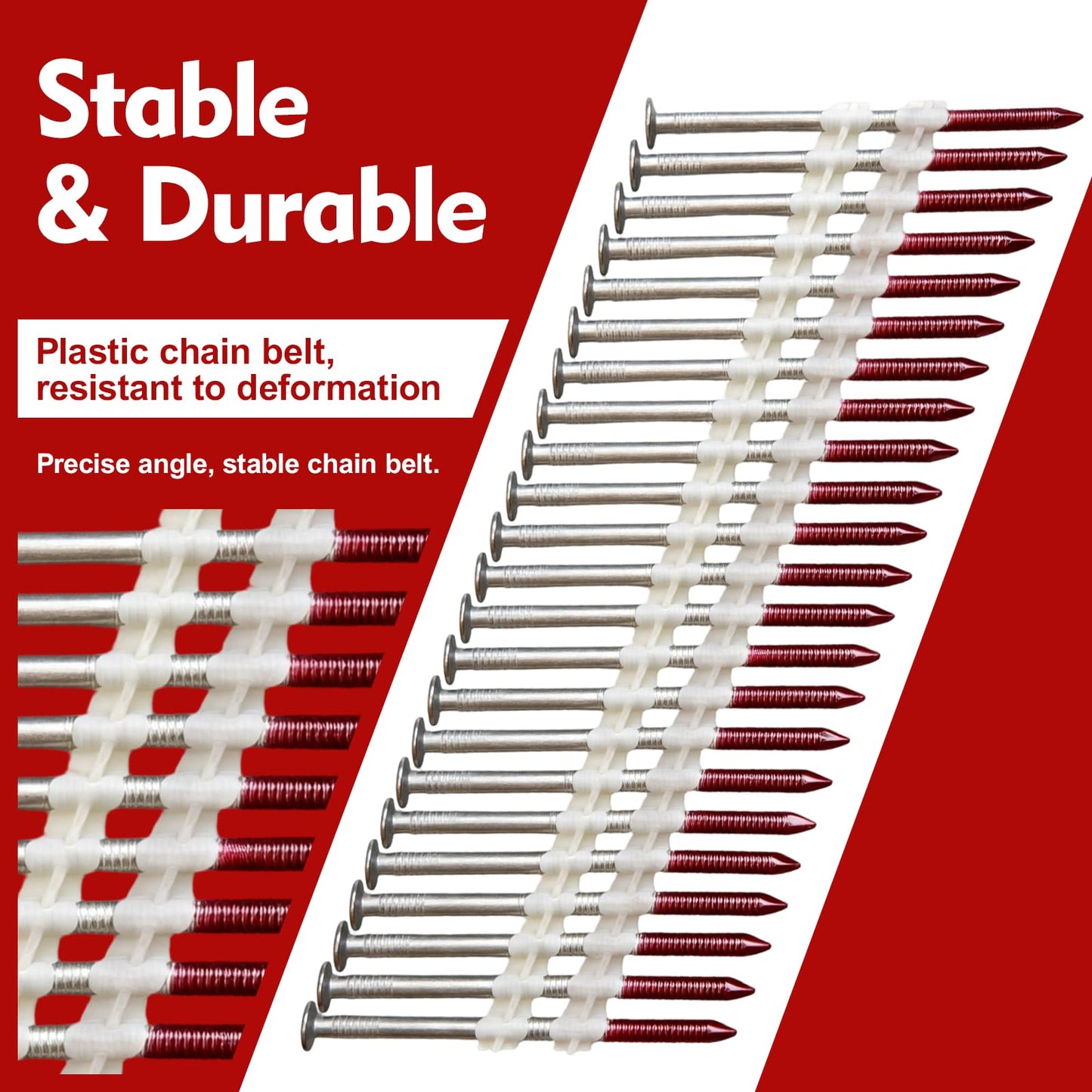 FMhotu 30 Degree Framing Nails 3" x .12" 2000PCS Ring Shank Plastic Collated Nails for 30-35 Degree Framing Nailer Gun, Hot Dipped Galvanized Full Round Head Framing Nails for Decking Sheathing