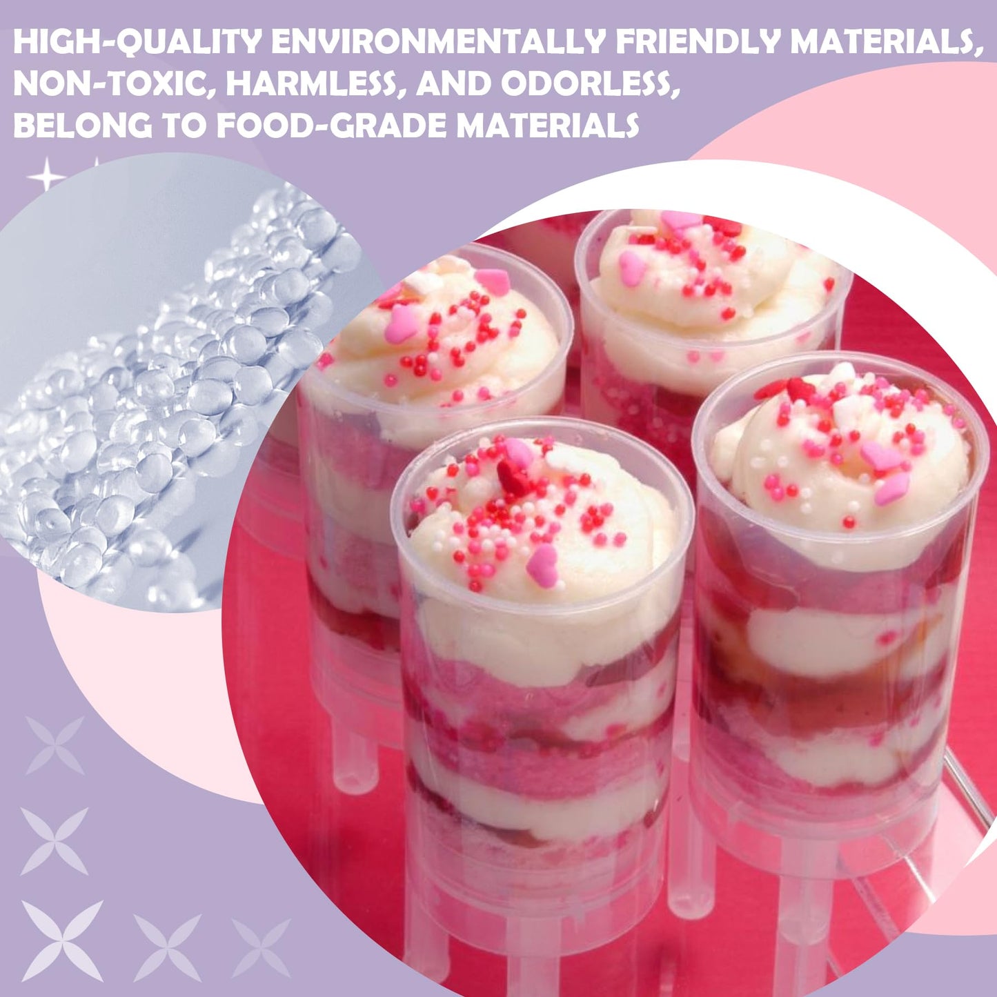 EKIND Round Shape Clear Push-Up Cake Pop Shooter Plastic Containers with Lids, Base & Sticks, Pack of 40
