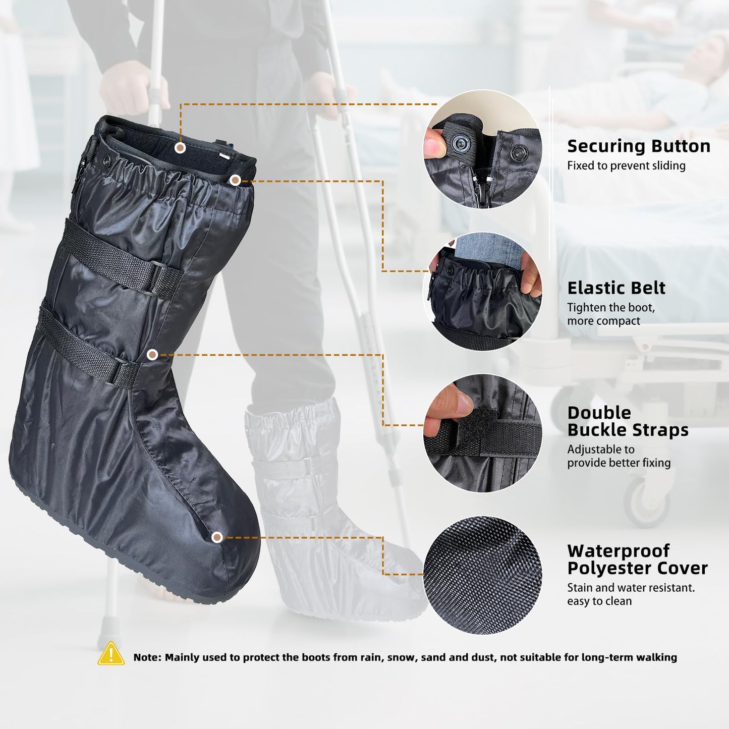 FONOFOX Waterproof Boot Cover for Medical and Orthopedic Boots, Heavy-Duty Non-Slip Sole, Reusable Shoe Protector for Rain, Snow, Beach, Garden, Indoor & Outdoor Use (Large)
