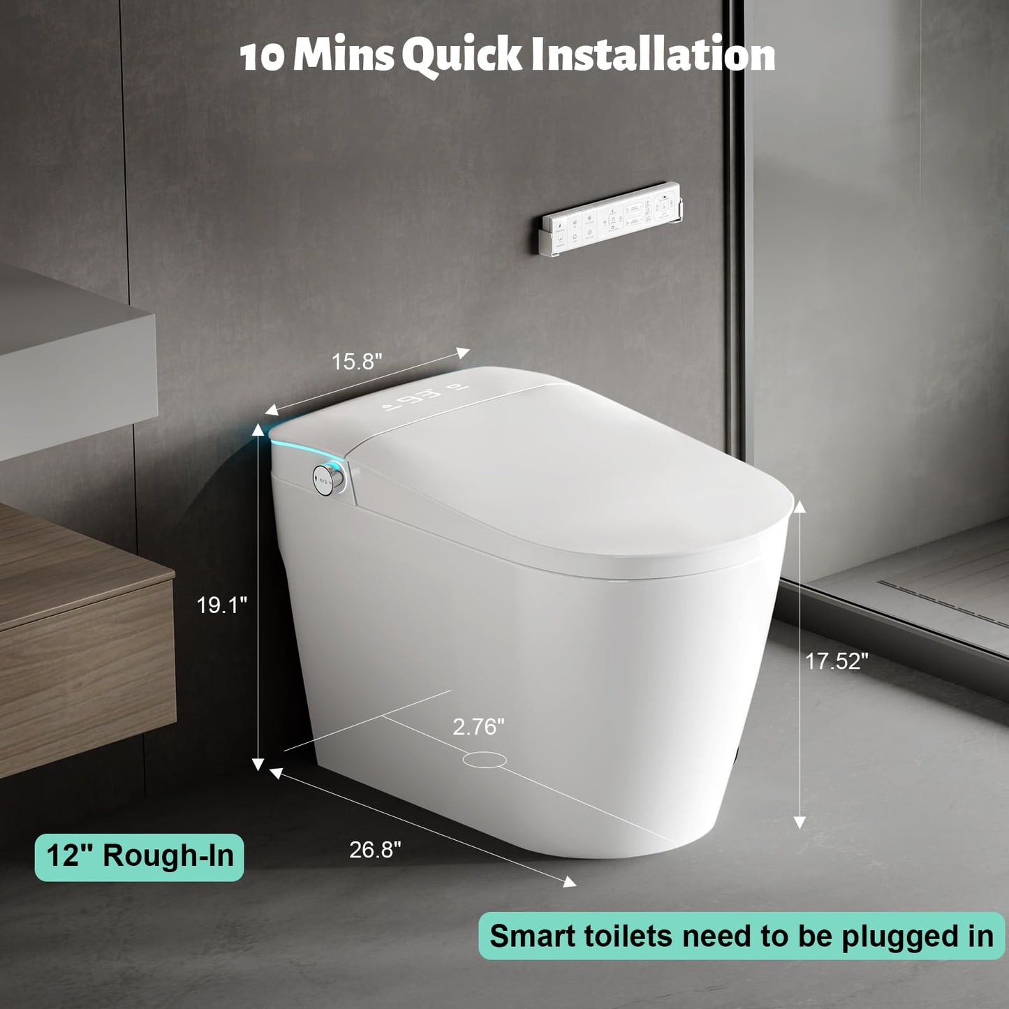 Smart Toilet with Bidet Built in, Bidet Toilet with Heated Seat and Night Light, One Piece Toilet for Bathroom, UV-C light, Foam Shield, Dual Flush - Manual Lid/Seat
