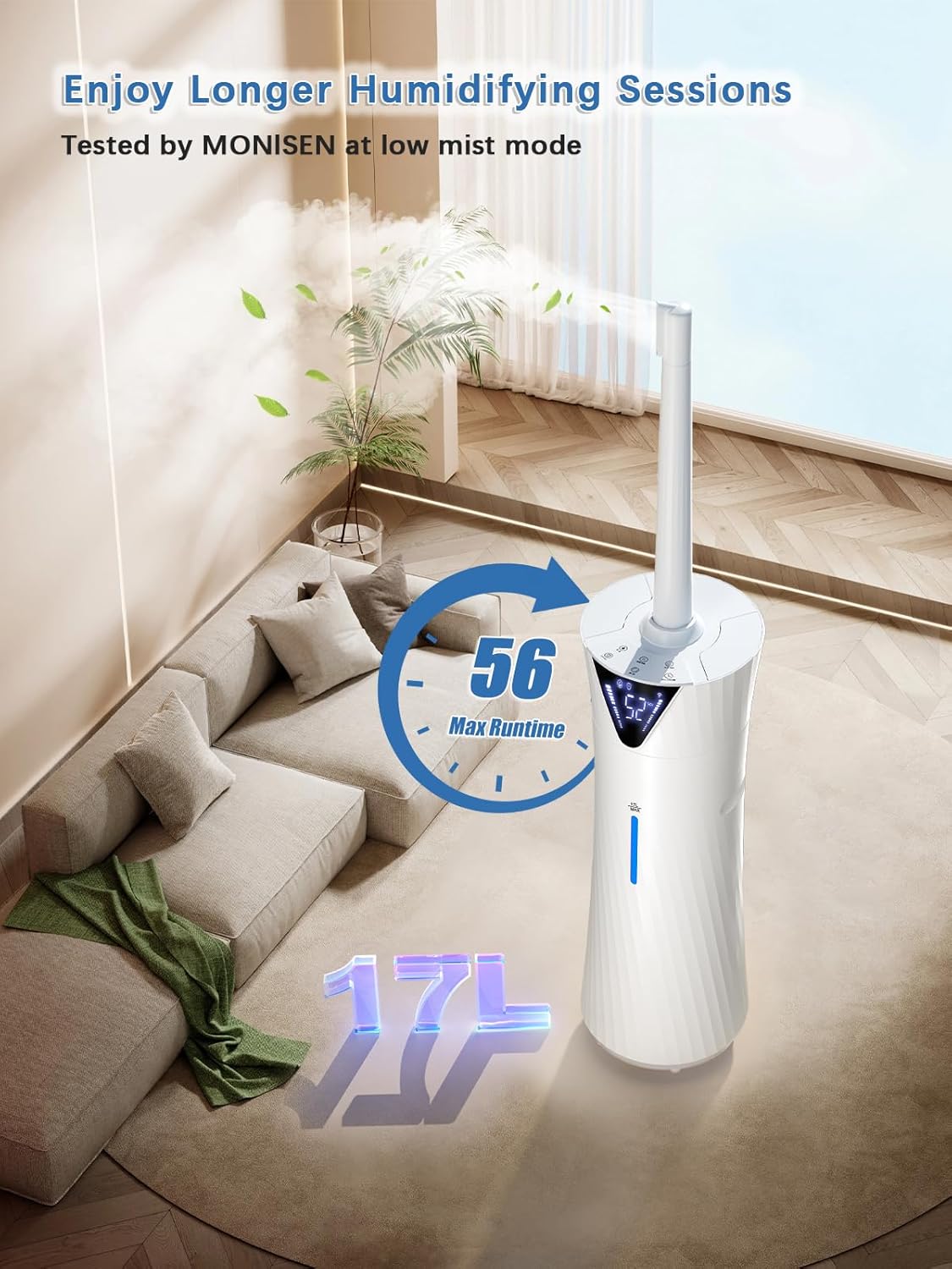 Skiennix 17L Ultrasonic Cool Mist Humidifier - Smart, Quiet Operation for Large Rooms, White