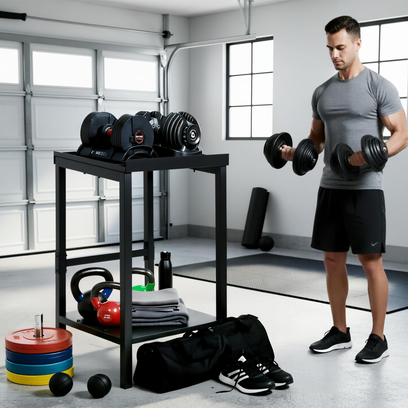 OGODU Heavy Duty Stationary Dumbbell Stand – 600-800 lbs Capacity, 2-Tier/3-Tier Extra Large Storage Rack, Fits Most Adjustable Dumbbells and Kettlebells, Anti-Tip Safety Base, Non-Slip Floor Pads, Heavy Duty Construction for Home Gym, Garage, Commercial