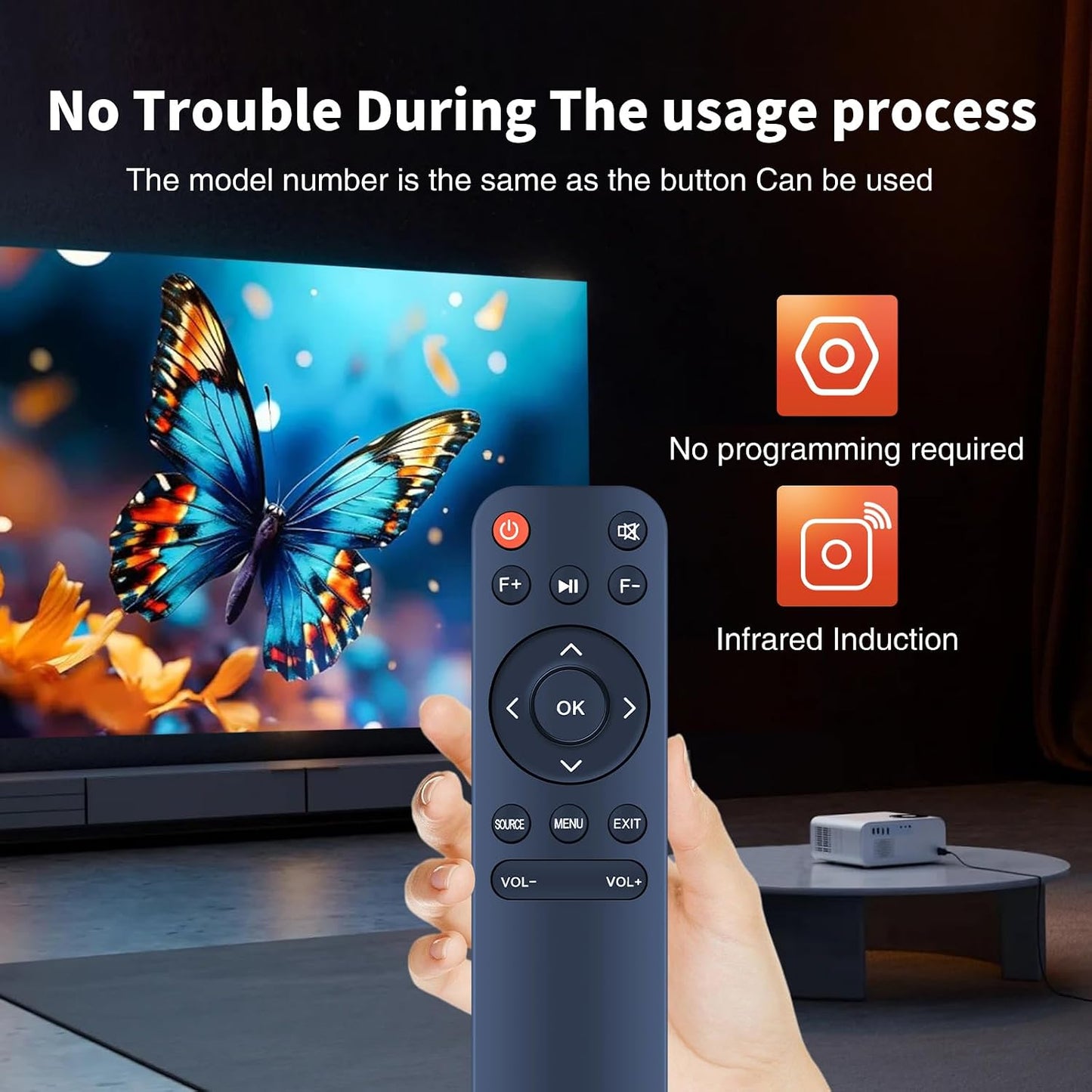 WDZP E1 1080P 4K New Projector Remote Control Replacement fit for NICPOW Full HD Supported Portable Bluetooth