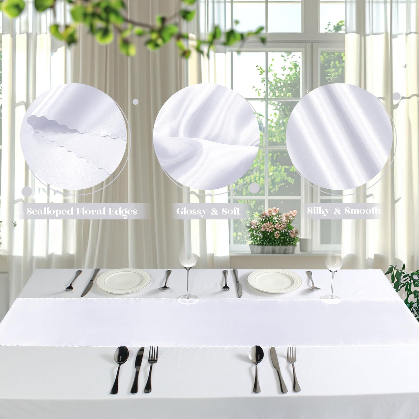 VACVELT 12 Pack Satin Table Runners - 12 x 72 Inches Long, White Table Runners for Wedding, Birthday Party, Banquet, Graduation, Engagements