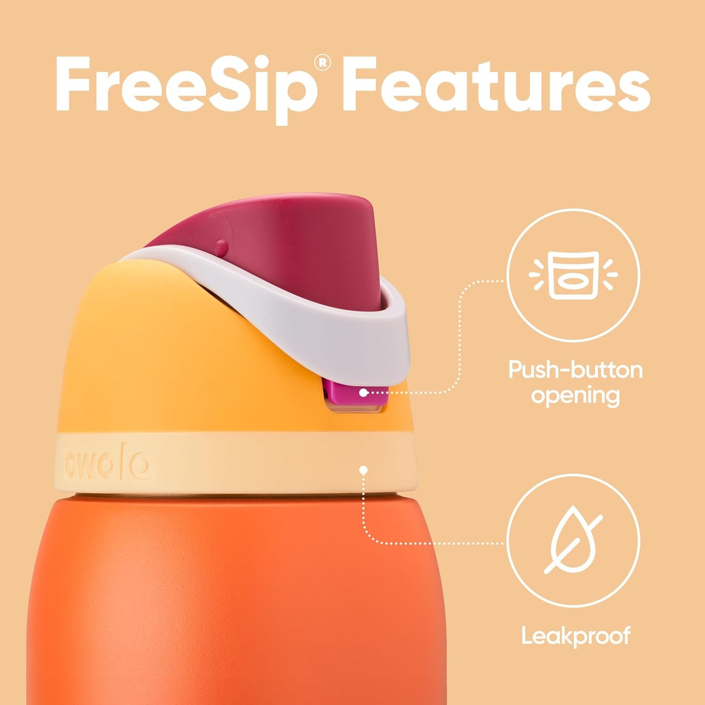 Owala FreeSip Insulated Stainless Steel Water Bottle - BPA-Free, 24 oz, Citrus Crush for Sports & Travel