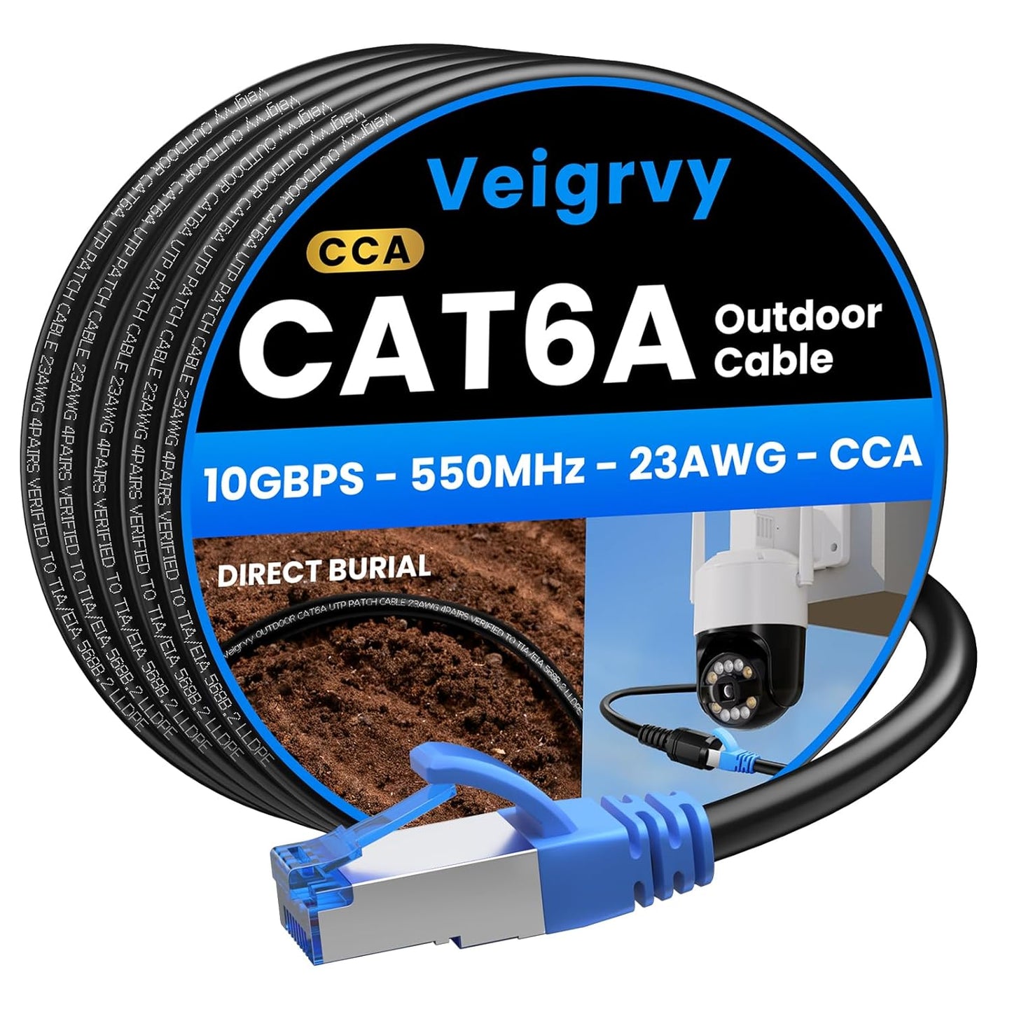 Veigrvy Cat6A 100 23AWG 550MHz CAT6A 20 Outdoor Ethernet Cable ft Supports POE, High-Speed Cable Direct Burial