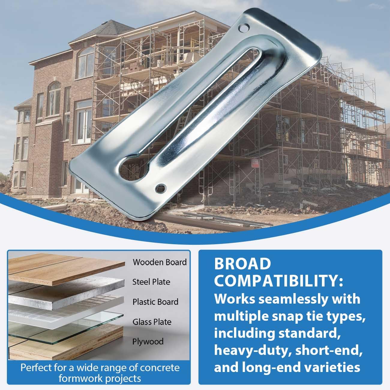 100 Pcs Galvanized Steel Concrete Snap Tie Wedges, 2-3/8" L x 6-1/8" W - Compatible with Standard, Short, Long, and Heavy-Duty End Snap Ties Suitable for Building Concrete Forms Applications