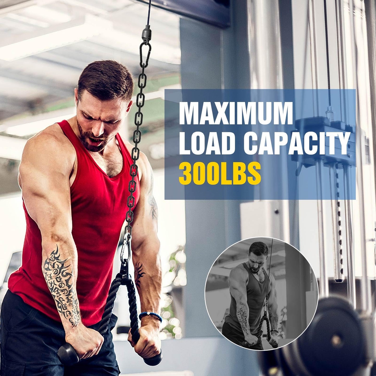Mixizigoz Fitness Chain, Weight Lifting Chain, 304 Stainless Steel Exercise Cable Machine Extension, LAT Pulldown Bar Extension Attacment for Home Gym (Black-4mm 2pcs)