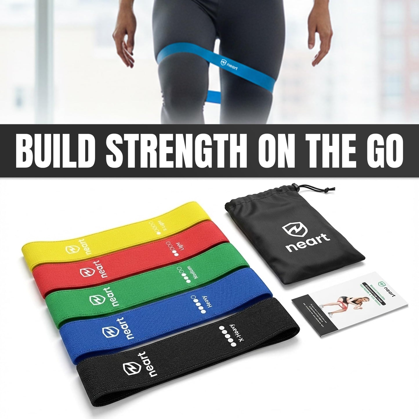 Neart Fabric Resistance Bands Set of 5 Premium Exercise Bands for Legs & Glutes, Non-Slip Workout Bands for Home, Fitness Equipment, Physical Therapy Bands