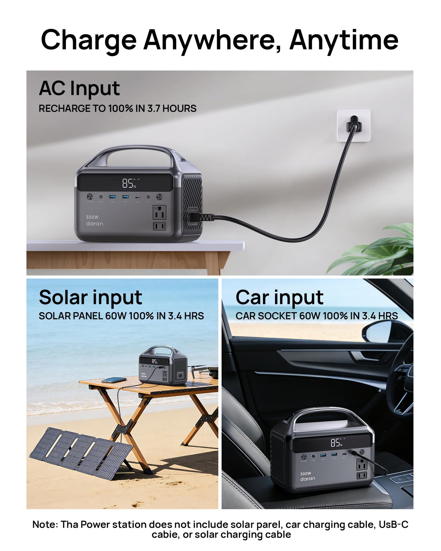 Portable Power Station 300W, 192Wh LiFePO4 Battery Solar Generator with Carry Bag & 2 AC Outlets 110V/ 600W Surge, Power Bank Fast Charging AC DC USB Ports for Laptop, Camping, Home Ues, Emergency