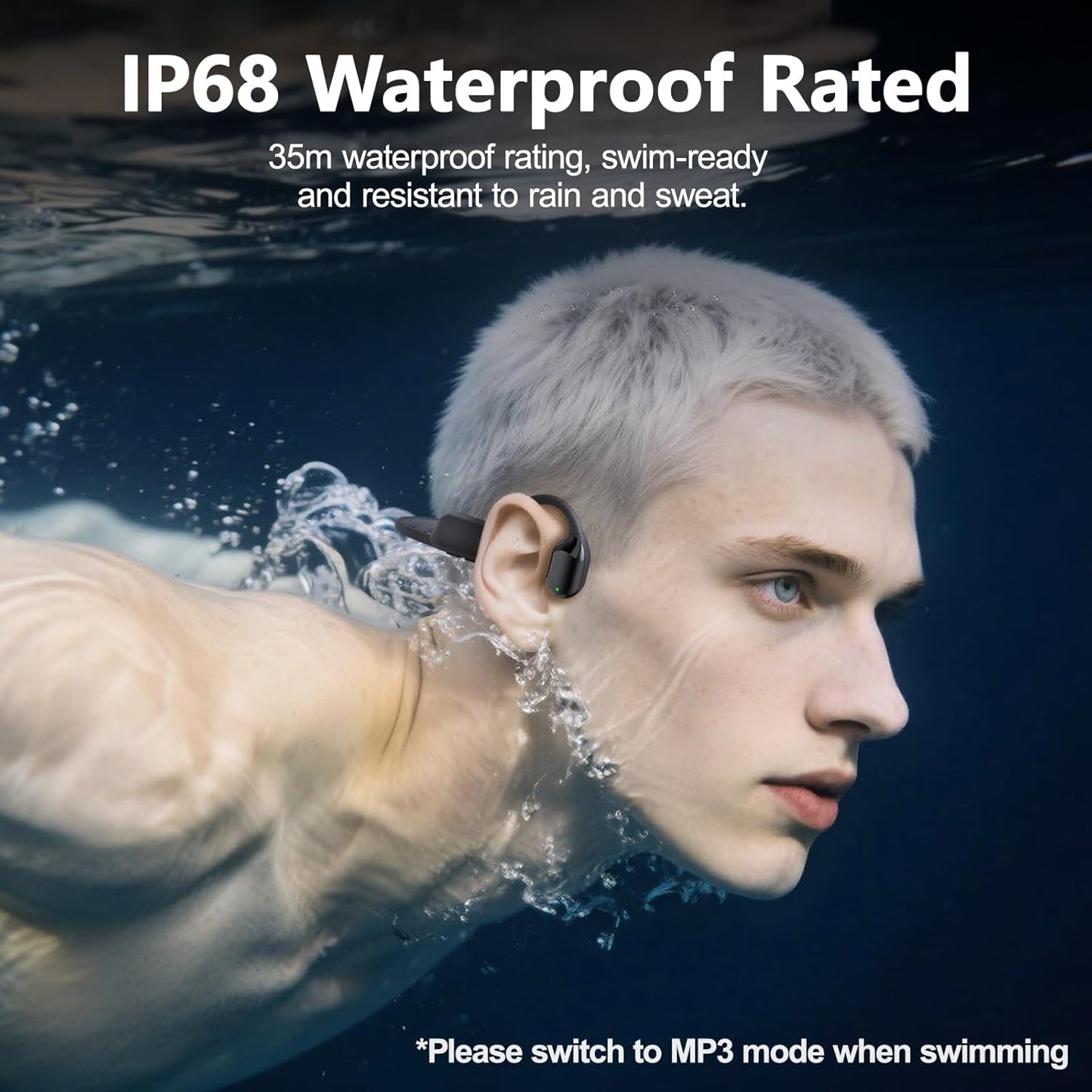 Swimming 5.4, IPX8 32GB MP3 Swimming, Headphones, Bone Conduction Headphones Bluetooth Waterproof with Player, Open