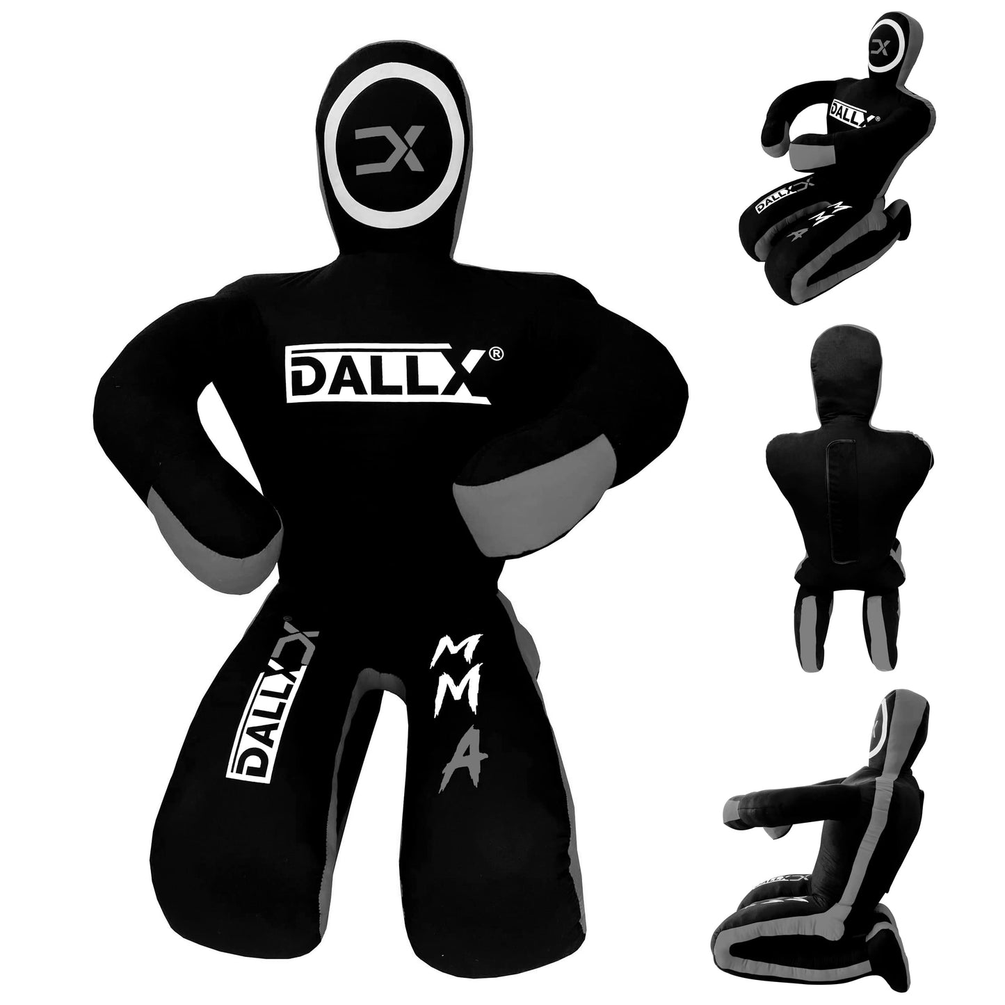 DALLX MMA Grappling Dummy BBJ Wrestling Brazilian Jiu Jitsu Punching Bag Judo Karate Throwing Boxing Fighting Dummy Self Defense Sitting Position – UNFILLED (Black Grey, 6 FT)