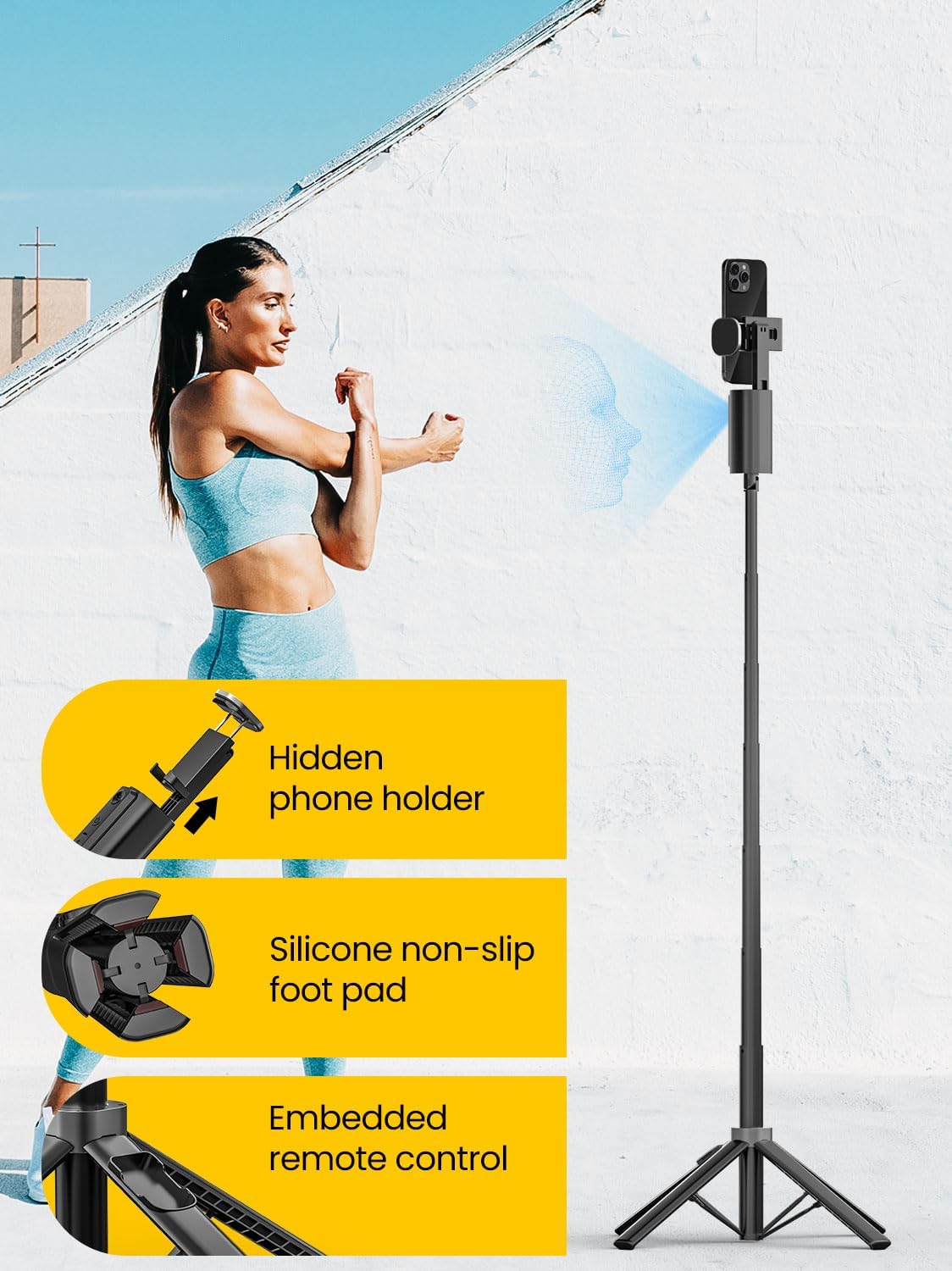 AOCHUAN Android,57'' 360 M3 Face Tracking Tripod for iPhone & Expandable Rotation Selfie Stick that Follows Your