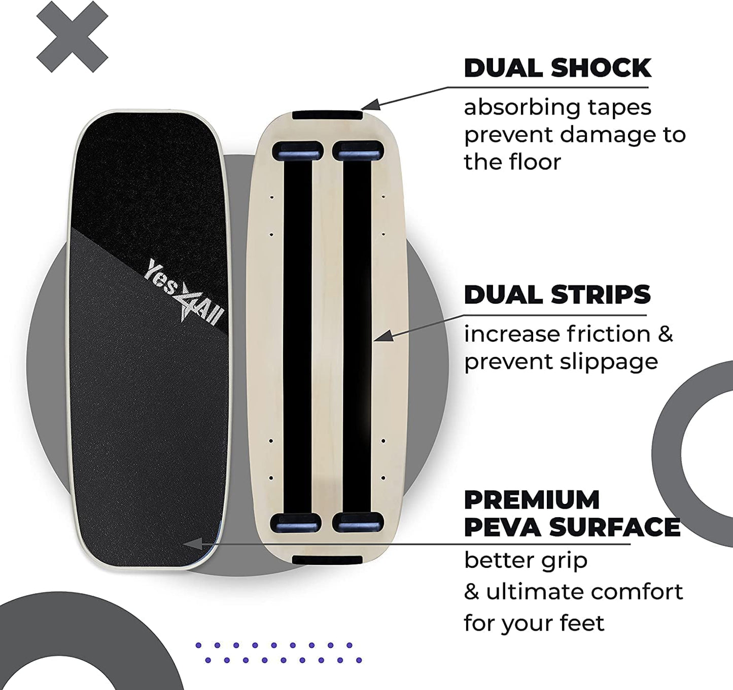 Yes4All Balance Board, Surf Balance Board Trainer For Adults With Adjustable Stoppers, Improve Balance, Agility & Core Strength
